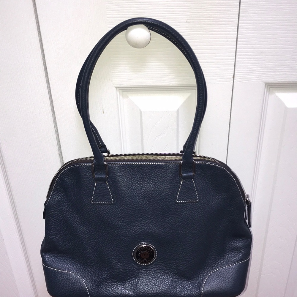 Dooney and Bourke Navy Blue Pebble Leather Domed Satchel